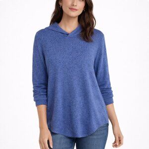 LOFT Blue Knit Hoodie Sweater In Heathered Blue And Gray